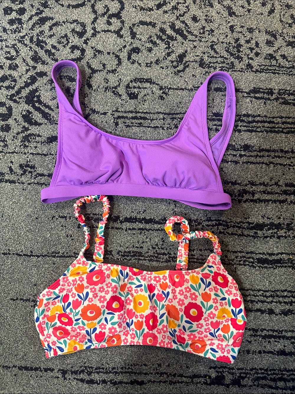 NWOT SIZE SMALL SET Purple Ribbed Bikini Top & Floral Print Bikini Top Set